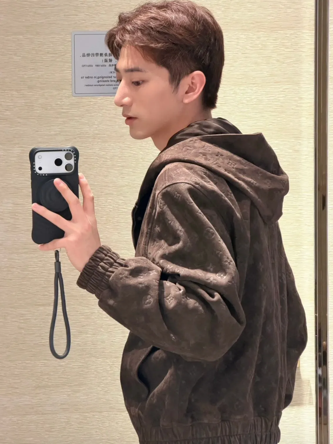 Louis Vuitton/embossed suede leather hooded jacket